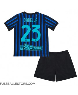 Günstige Inter Milan Nicolo Barella #23 Heimtrikotsatz Kinder 2025-26 Kurzarm (+ Kurze Hosen)